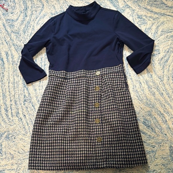 Modcloth Partners in Poise Twofer Dress Navy Tweed mod Pockets Career L - Picture 4 of 8